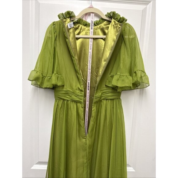Mac Duggal Size 4 Green 68229 Ruffled Flutter Sleeve Tiered Long Gown Dress $498 - Picture 8 of 10